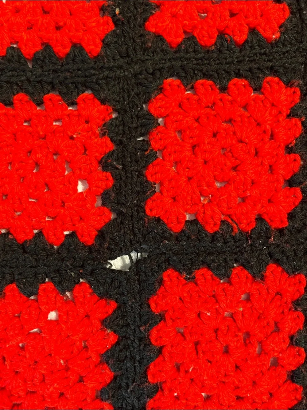 Handmade Granny Square Crochet Afghan Red Black Throw Blanket Vintage Roseanne